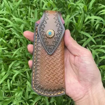 Увеличенный чехол для складного ножа, двухслойный чехол из коровьей кожи, ножны для ножа, защитный чехол для фруктового ножа, кожаный чехол для ножа для резьбы по дереву коричневый