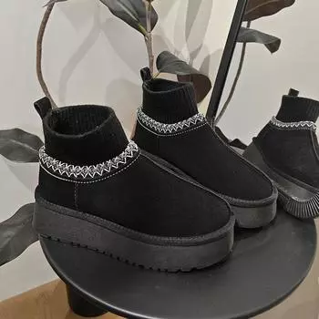 Увеличенный толстый низ вязаные носки сапоги мягкие теплые хлопковые ботинки зимние сапоги 35 чёрный