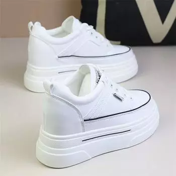 Увеличить 8 см маленькие белые туфли для женщин весна и осень новые низкие повседневные туфли на шнуровке с толстой подошвой из кожи для женщин 35