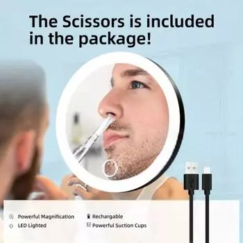 Увеличительное зеркало 10/20/30X с 3-цветной светодиодной подсветкой на присоске с регулируемой яркостью, перезаряжаемая от USB, портативное портативное портативное устройство для путешествий для мужчин и женщин 10X белый