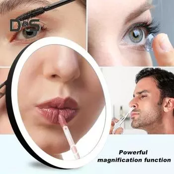 Увеличительное зеркало 10 см 30X с пинцетом Портативное дорожное светодиодное зеркало для макияжа с 3 присосками Перезаряжаемое увеличенное косметическое зеркало с регулируемой яркостью чёрный