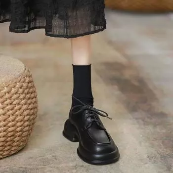 Увеличивающая рост стелька 8 см Лоферы Платформа Тонкие высокие на вид новые универсальные британские стильные маленькие кожаные туфли для женщин 35