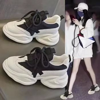 Увеличивающая рост стелька для папы, женская новая весенне-осенняя обувь, маленькая толстая подошва, жареная уличная женская обувь, кроссовки для отдыха на платформе 35 чёрный