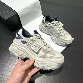 Увеличивающие рост массивные кроссовки женские туфли на платформе модные дышащие спортивные туфли 35