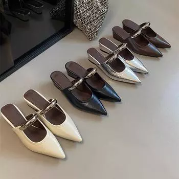 Увеличивающие рост металлические пряжки французские полутапочки с заостренным носком женские летние туфли на танкетке с острым каблуком туфли Muller сандалии 35 серебряный