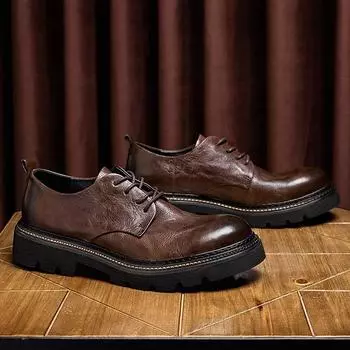 Увеличивающие рост низкие туфли для инструментов мужские кожаные туфли в стиле ретро в британском стиле для бизнеса повседневные кожаные туфли мужские туфли из натуральной кожи с большой головой легкие 38 коричневый