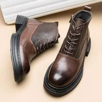 Увеличивающие рост ретро-ботинки Martin мужские кожаные на молнии в британском стиле для отдыха на толстой подошве мужские короткие ботинки из коровьей кожи 38 чёрный