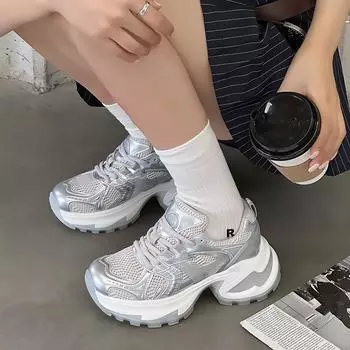 Увеличивающие рост туфли в том же стиле Silver Dad Shoes для женщин, весна-лето, новые универсальные туфли из натуральной кожи для отдыха и спорта Ins Fashion 35