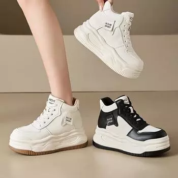 Увеличивают внутреннюю высоту повседневные маленькие белые туфли на высокой платформе спортивные туфли для пап детские новые универсальные кожаные женские туфли 33 белый