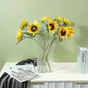 Увлажнение рук Подсолнух Влажное ощущение Имитация цветов для дома Гостиная Декоративная композиция Искусственные цветы 2pcs54cm жёлтый