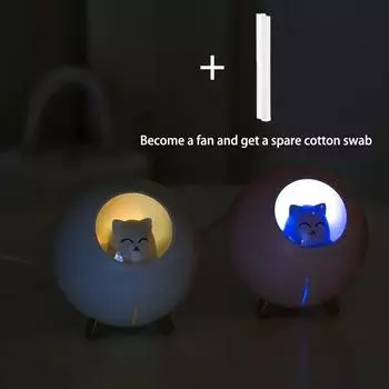 Увлажнитель с милым котом, перезаряжаемый по беспроводной сети в USB, цветные лампы, мини-ультразвуковой генератор тумана, диффузоры для дома, автомобиля и офиса, очиститель