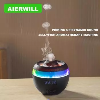 Увлажнитель с музыкальным ритмом, таймером света Flame Volcano для спальни, дома, йоги, офиса, ультразвуковой увлажнитель воздуха с эфирным маслом US белый
