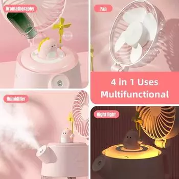 Увлажнитель воздуха 4 в 1 с охлаждающим водяным туманом, USB-диффузор с перезаряжаемой лампой для домашнего офиса белый