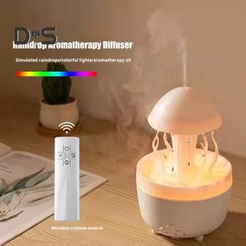 Увлажнитель воздуха Ароматерапевтический аппарат с пультом дистанционного управления Низкий уровень шума Автоматическое выключение Грибовидный вращающийся дождевой увлажнитель с подсветкой белый