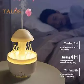 Увлажнитель воздуха Ароматерапевтический аппарат с пультом дистанционного управления Низкий уровень шума Автоматическое выключение Грибовидный вращающийся дождевой увлажнитель с подсветкой белый
