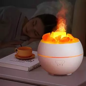 Увлажнитель воздуха Crystal Lamp 360 мл USB настольный с пламенным ночником бесшумный увлажнитель для спальни белый