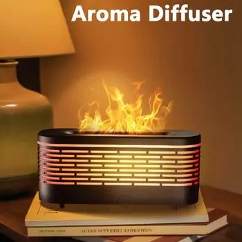 Увлажнитель воздуха Flame Air Humidifier Essential Oil House Home USB 7 цветов Ambient Night Light Парфюмерный диффузор Ультразвуковые увлажнители воздуха с эффектом тумана чёрный