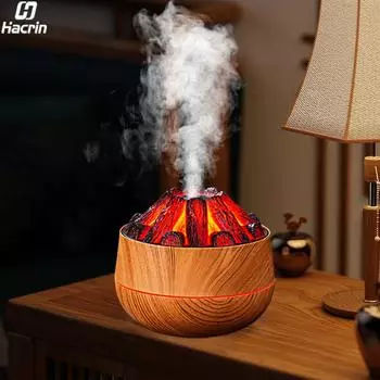 Увлажнитель воздуха Flame Humidifier Diffuser 300 мл, увлажнитель воздуха с древесным углем для домашнего помещения, USB, мини-настольный диффузор, распылитель тумана с ночной лампой