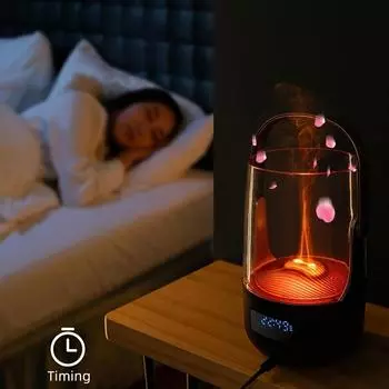 Увлажнитель воздуха Flame и диффузор эфирных масел — подсветка, меняющая цвет, питание от USB, функция таймера, автоматическое отключение при недостатке воды, диффузор ароматов чёрный