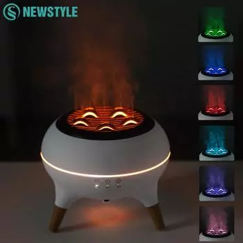Увлажнитель воздуха Flame с цветными ночниками, ультразвуковой диффузор эфирных масел, 350 мл, таймер, пульт дистанционного управления для спальни, праздничные подарки EU Plug белый