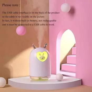 Увлажнитель воздуха Lovely Rabbit 300 мл, милый питомец, ультразвуковой, прохладный туман, романтическая цветная светодиодная лампа USB-увлажнитель белый