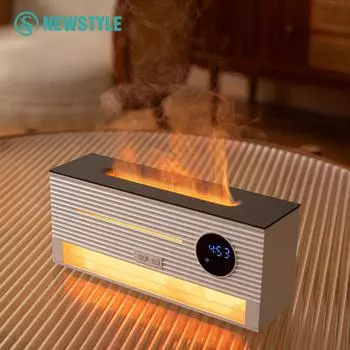 Увлажнитель воздуха с эффектом пламени камина, 7 цветов, диффузор аромата эфирного масла, часы, увлажнитель воздуха, тихая работа, беспроводной пульт дистанционного управления US