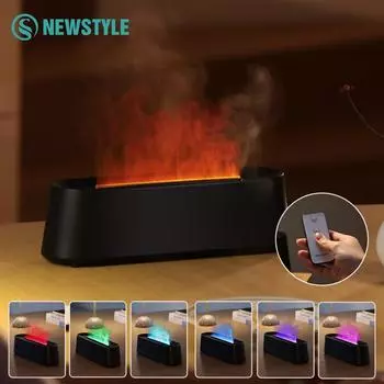 Увлажнитель воздуха с цветным пламенем и ночной подсветкой, 3-позиционный таймер, пульт дистанционного управления, USB, диффузор ароматов эфирных масел
