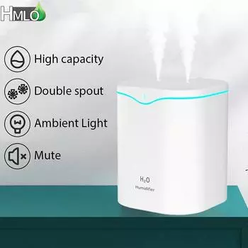 Увлажнитель воздуха с двойной насадкой, 2 л, диффузор для аромата эфирного масла с цветной светодиодной подсветкой, ультразвуковые увлажнители, диффузор для ароматерапии 10filter