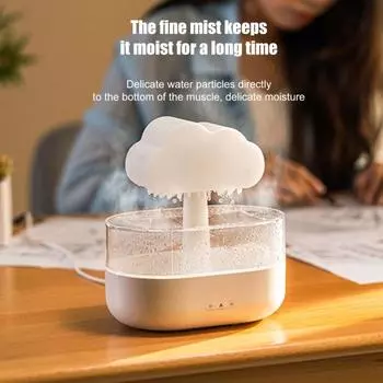 Увлажнитель воздуха с прохладным туманом и дождевым облаком, машина для ароматерапии с 7 меняющимися цветами, легкий малошумный диффузор эфирного масла, настольный увлажнитель белый