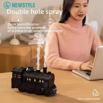 Увлажнитель воздуха в форме старинного поезда Домашний туман Объемный ароматерапевтический диффузор эфирных масел Домашняя атмосфера Ночной светильник Украшения Подарок чёрный