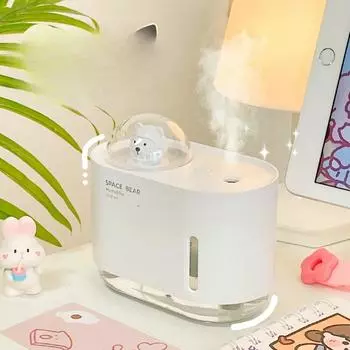 Увлажнитель воздуха в виде мультяшного медведя для студенческого общежития, спальни, рабочего стола, маленький, бесшумный, с водяным распылителем белый