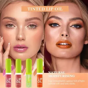Увлажняющее фруктовое прозрачное масло для губ 4 флакона Увлажняющий блеск для губ Набор мгновенного увлажнения Увлажнение губ Успокаивающий уход за губами(2мл*4шт) белый