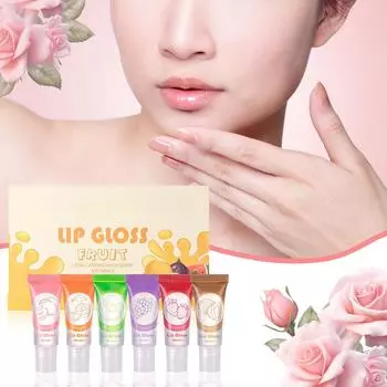 Увлажняющее фруктовое прозрачное масло для губ 6 флаконов Увлажняющий блеск для губ Набор мгновенного увлажнения Увлажнение губ Успокаивающий уход за губами(9мл*6шт) белый