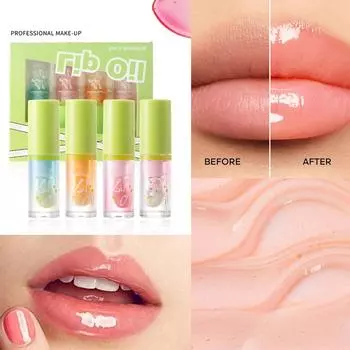 Увлажняющее масло для губ, набор из 4 таблеток, большая головка кисти, увлажняющий блеск для губ, прозрачный зеркальный блеск, увлажняющее масло для губ Cantaloupe 4,8 мл*4 белый