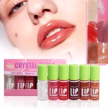 Увлажняющее масло для губ, набор из 6 масел для губ, большая головка кисти, увлажняющий блеск для губ, блестящий и прозрачный, тонированное объемное масло для губ белый