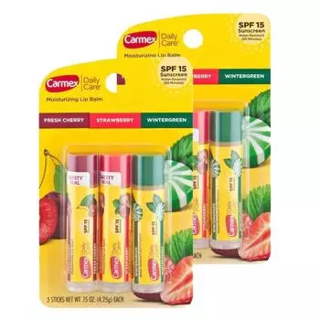 Увлажняющий бальзам для губ Carmex Daily Care, 6 упаковок, свежая вишня+клубника+гаультерия