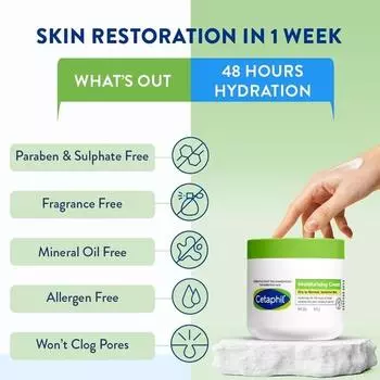 Увлажняющий крем Cetaphil для лица и тела, для сухой и нормальной кожи, 450 г, без парабенов и сульфатов, с ниацинамидом и витамином B5