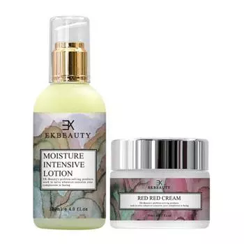 Увлажняющий лосьон EK Beauty, крем от покраснений, набор из 2 предметов. Натуральный продукт без парабенов для сухой и чувствительной кожи с покраснениями.