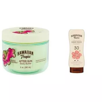 Увлажняющий лосьон после загара Hawaiian Tropical и масло для тела с кокосовым маслом 8 унций Sheer Touch SPF 30 | Солнцезащитный крем широкого спектра действия