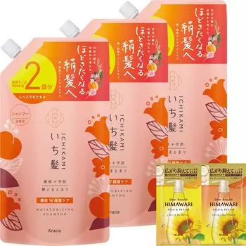 Увлажняющий шампунь Ichikami Double Moisturizing Shampoo, большой объем, сменный блок 660 мл x 3 набора с бонусом: шампунь с аминокислотами, уход за поврежденными волосами [Dense Care] |