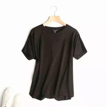 Увядшая летняя футболка женская в английском стиле, простая однотонная хлопковая футболка с круглым вырезом, базовая футболка в стиле Харадзюку S чёрный