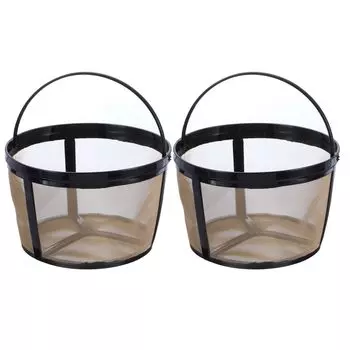 uxcell 12 Cup Coffee Filter Basket Reusable Coffee Filter Brew Basket Replacement Coffee Maker Filter Basket with Mesh Bottom Gold 2pcs