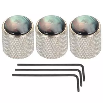 uxcell Guitar Bass Dome Knob Black Shell Top 6mm Silver Metal Volume Tone Control for Electric Guitar Bass with Internal Hex Spanner Set of 3