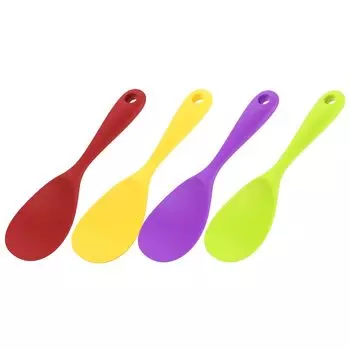 uxcell Ложка для риса Силиконовая ложка для риса Ложка для риса Термостойкая ложка для рисоварки, 4 шт. Антипригарное покрытие Желтый/Красный/Зеленый/Фиолетовый