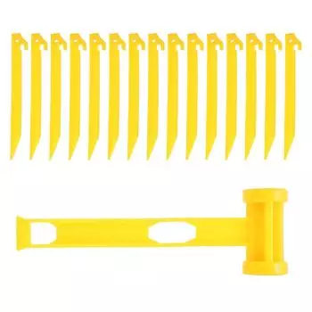 uxcell Plastic Tent Stakes 30 Lightweight Ground Pegs with Hammer Outdoor Beach Camping Canopy Tarpaulin Yellow 22.5cm/8.8