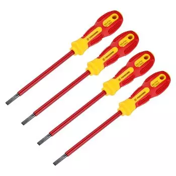 uxcell Set of 4 1000V Slotted Insulated Magnetic Electrical Screwdriver 6mm x 150mm Flat Head Screwdriver for Electrical Works CR-V