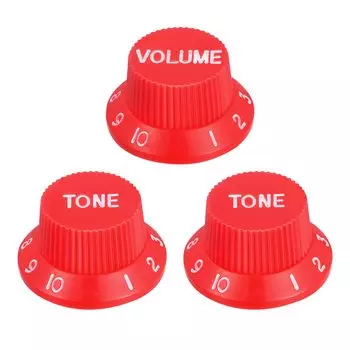 uxcell Speed Control Knob 1 Volume 2 Tone Top Hat Guitar Bell Knob for Electric Guitar Plastic 6mm Inner Diameter Red with White Character ST/SQ