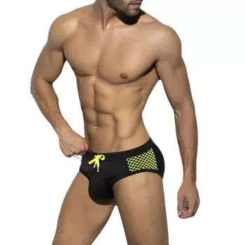 UXH Брендовые мужские мини-трусы для плавания с низкой талией, облегающие сексуальные купальники, пляжная одежда для загара, серфинга M жёлтый