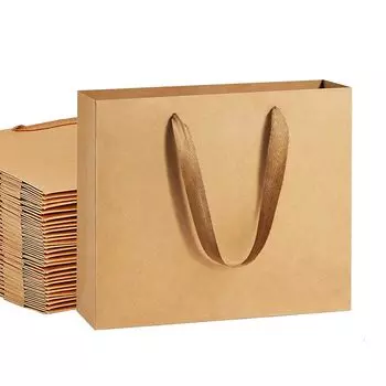 uyoyous Бумажные пакеты Подарочные пакеты ручной работы 50 штук Неотбеленные крафтовые плотные Чистый цвет 22x18x10 см