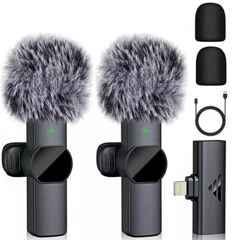 UYTON Pin Беспроводной микрофон с разъемом Lightning для одновременного использования звука двумя мгновенными шумами без приложения без Bluetooth 7 часов непрерывного мини-клипа Vlog